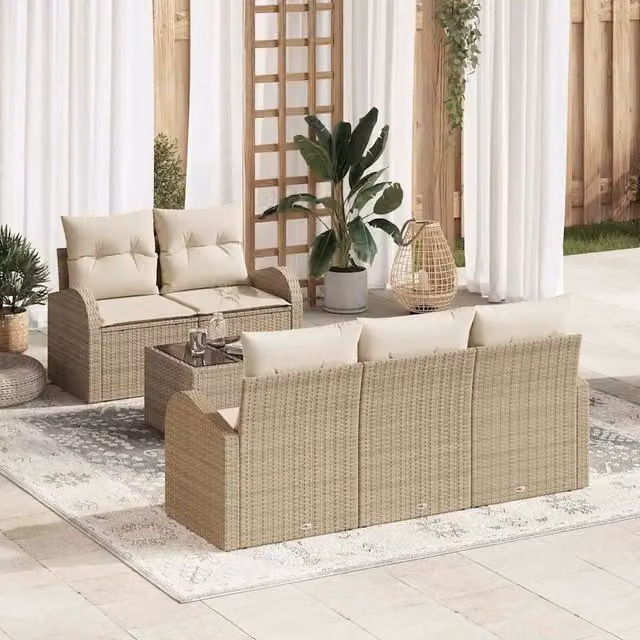 Set Divano da Giardino 6 pz Beige polyrattan 3345921