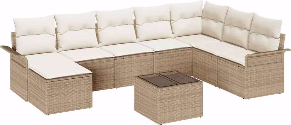 Set Divano da Giardino con cuscino 9 pcs Beige polyrattan