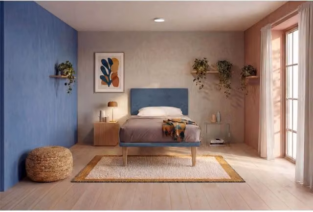 Letto imbottito Singolo 80x190 cm Button - Con rete,Microfibra,Blu
