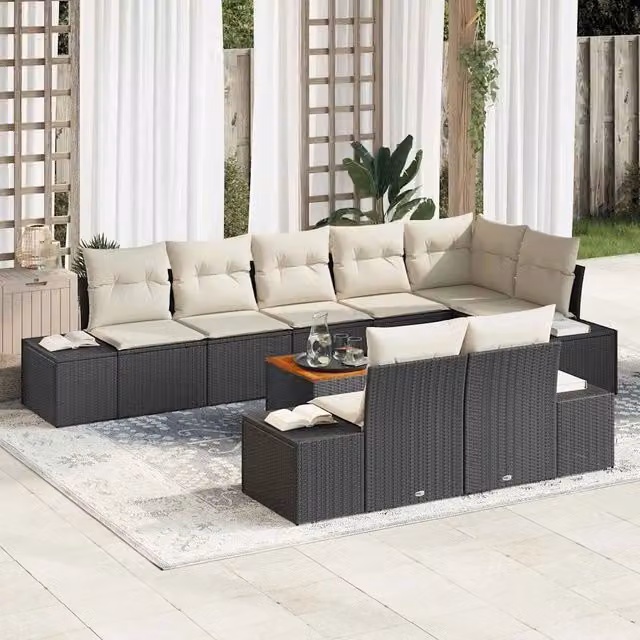 Set Divano da Giardino 9 pz Nero polyrattan 3347971