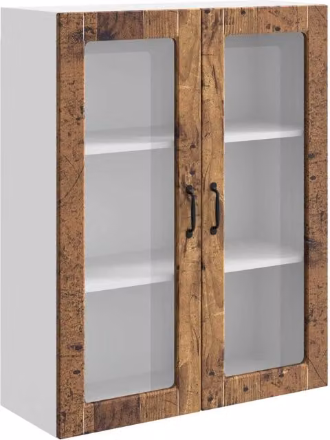 Mobile contenitore a parete Kalmar con ante in vetro e finitura legno marrone L: 80 cm, P: 31 cm, H: 100 cm