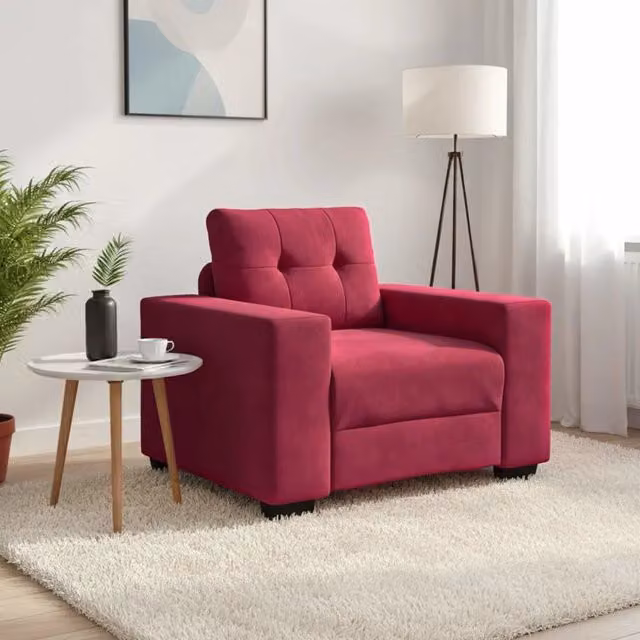 Divano Sedia Moderno vidaXL in Velluto Rosso con Braccioli L/P/H: 100 x 78 x 80 cm