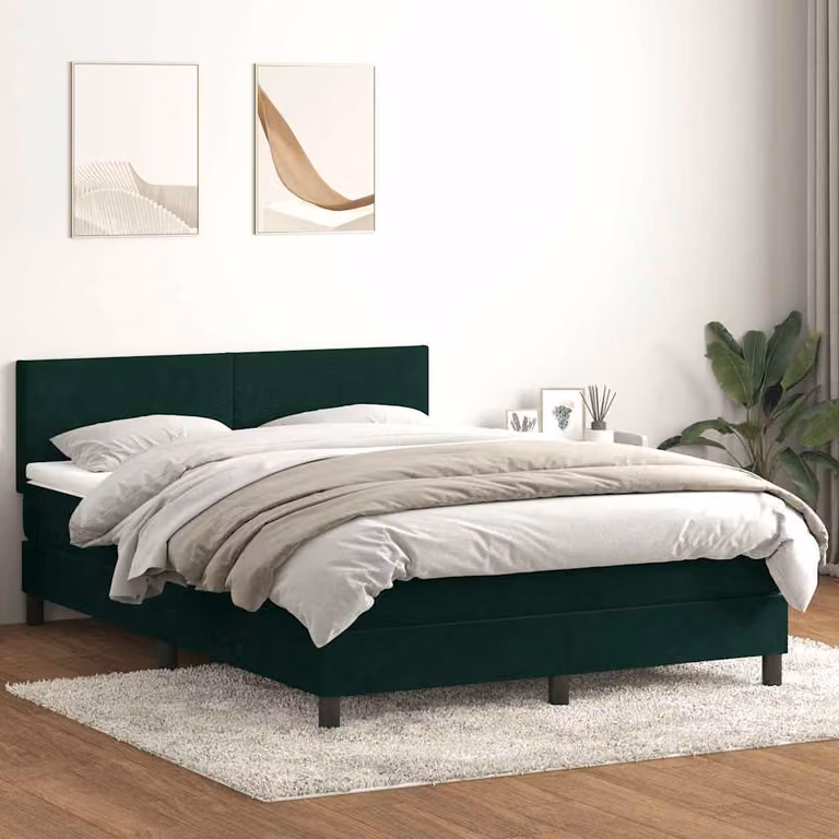vidaXL Letto Ibrido con Giroletto a Molle e Materasso in Velluto Verde Scuro, L/P/H: 160 x 220 x 223 cm