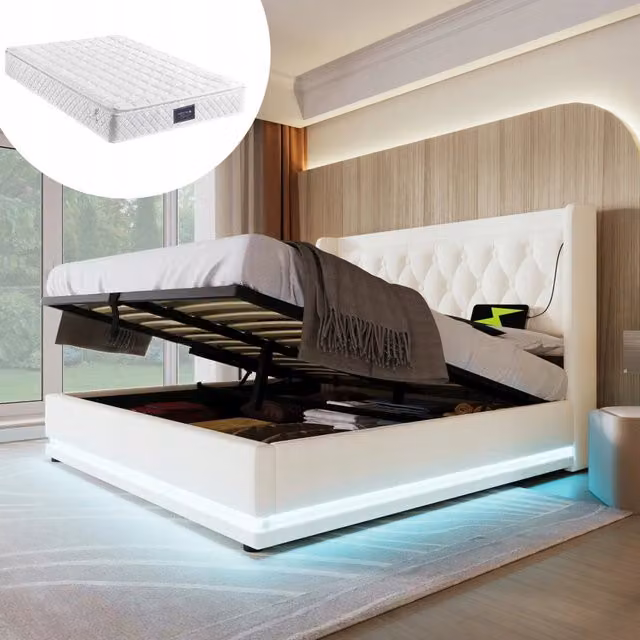 Letto imbottito 160x200 bianco idraulico - Xylo