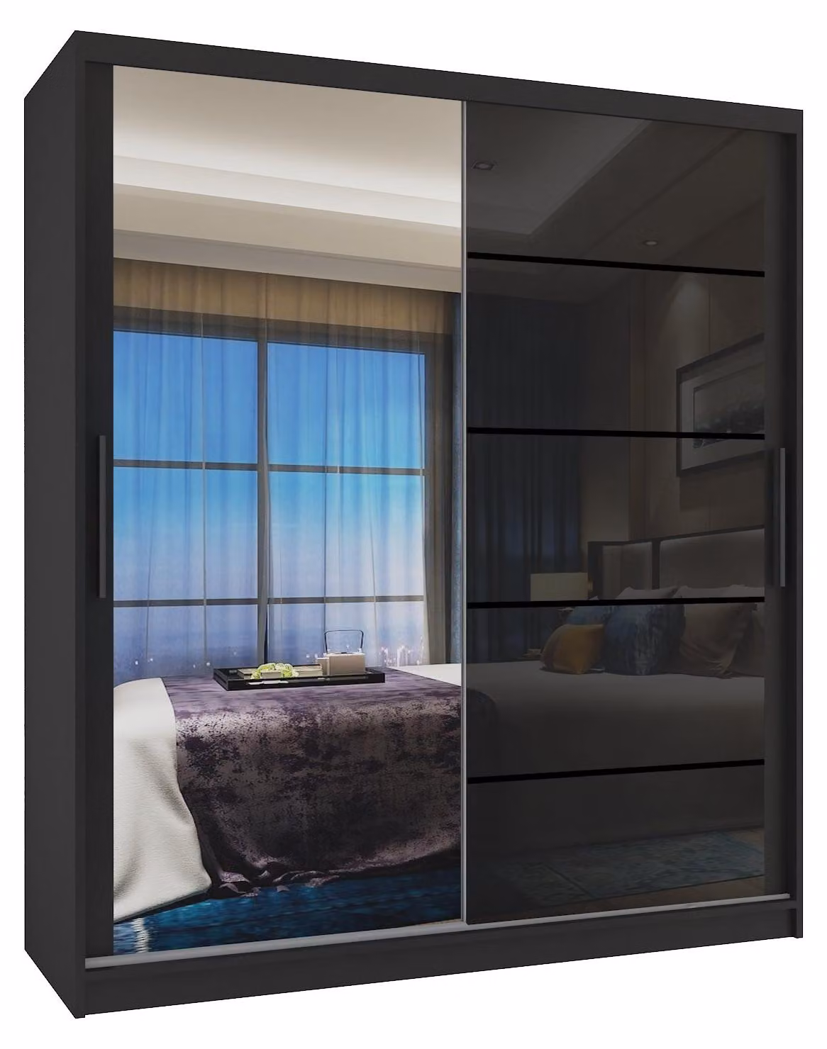 BELINI Verona, armadio scorrevole da 133 cm, nero lucido - armadio con specchio e 2 cassetti, ideale per la camera da letto