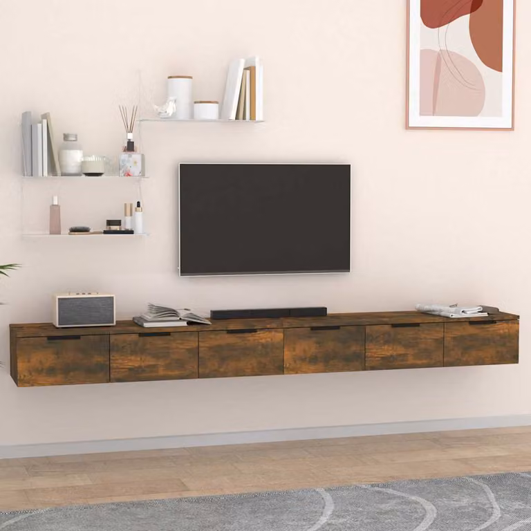 Set di 2 Mobili a Muro vidaXL in Legno Multistrato e MDF, Colore Rovere Fumo, L 102 x P 30 x H 20 cm
