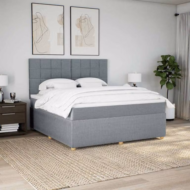 vidaXL Giroletto a Molle Ibrido con Materasso in Tessuto Grigio e Bianco L/P/H: 180 x 200 cm
