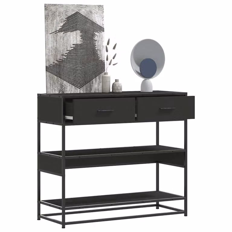 vidaXL Tavolino Consolle Industrial Nero in Legno e Metallo L: 90 cm, P: 35 cm, H: 80 cm