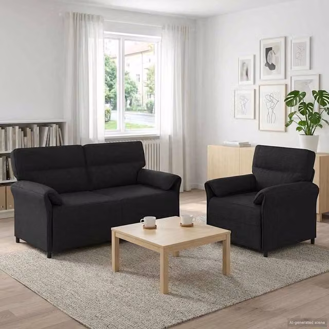 Set di divani 2 pz Nero Tessuto 3424859