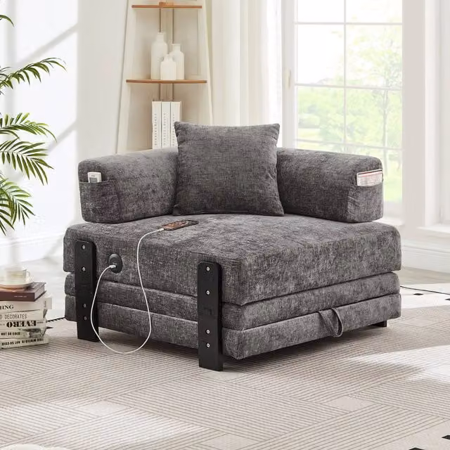 Divano Letto Pieghevole con Funzione Letto e Contenitore ¨C MINIMAL ¨C Beige / Grigio Scuro
