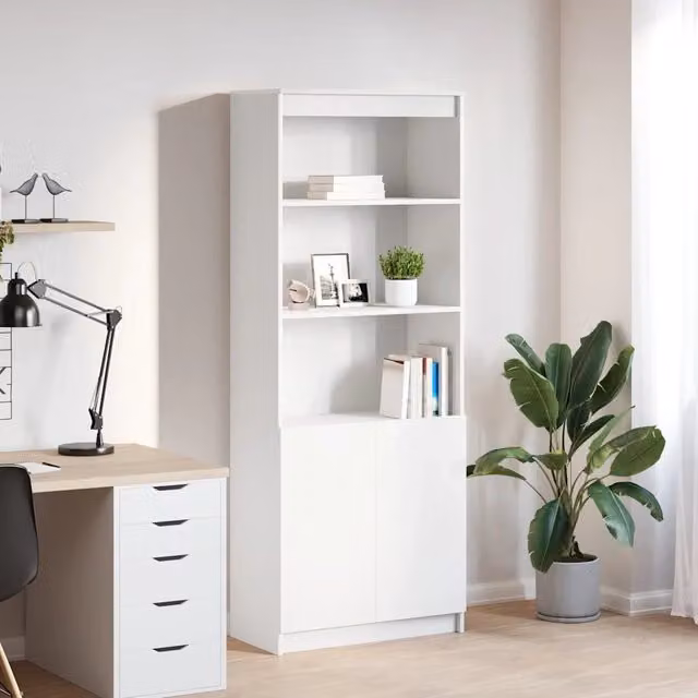 Mobile a parete vidaXL bianco opaco in legno e MDF con ripiani interni e ante a battente L/P/H: 70 x 35 x 180 cm – 1