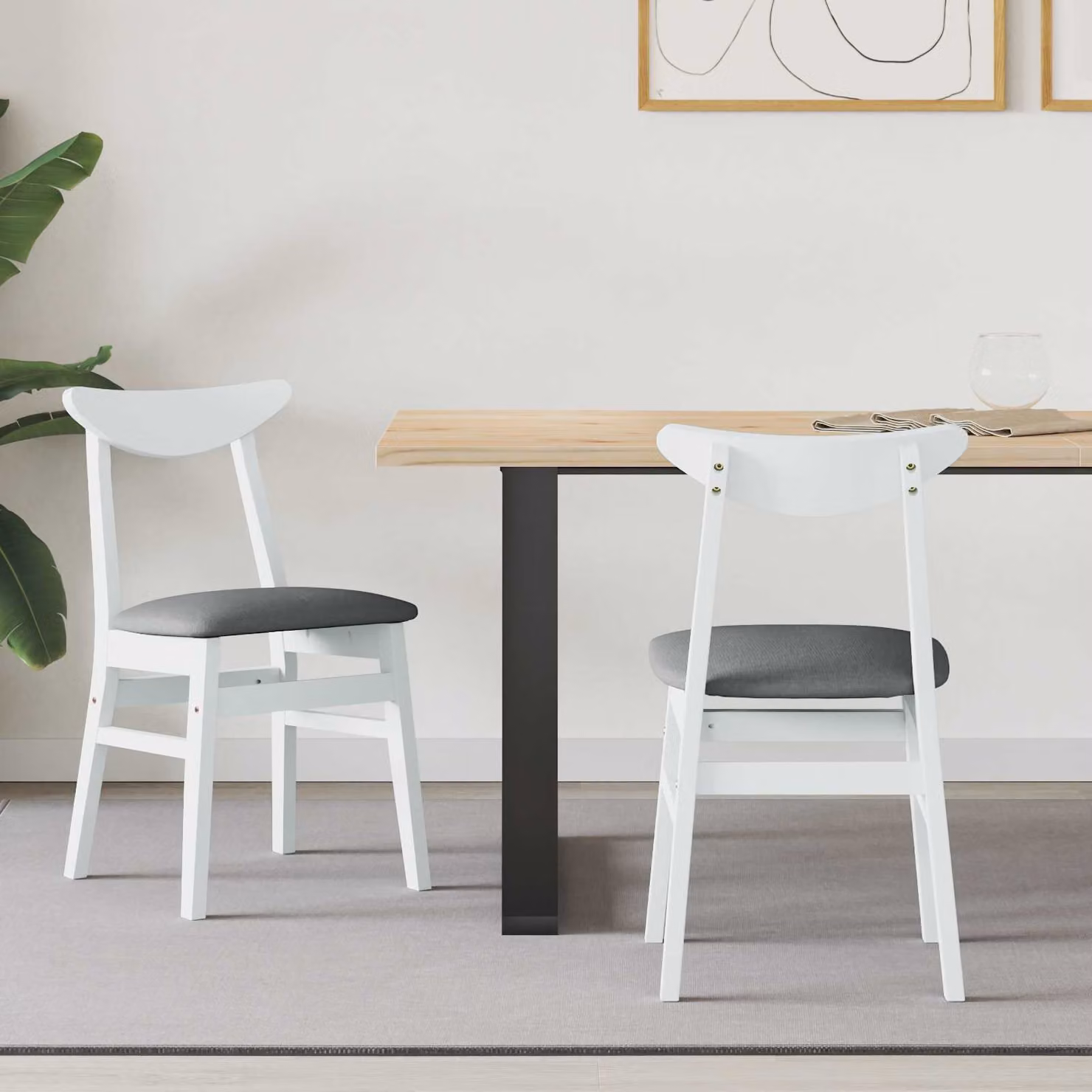 Set di 2 sedie da pranzo moderne vidaXL in legno di gomma bianco