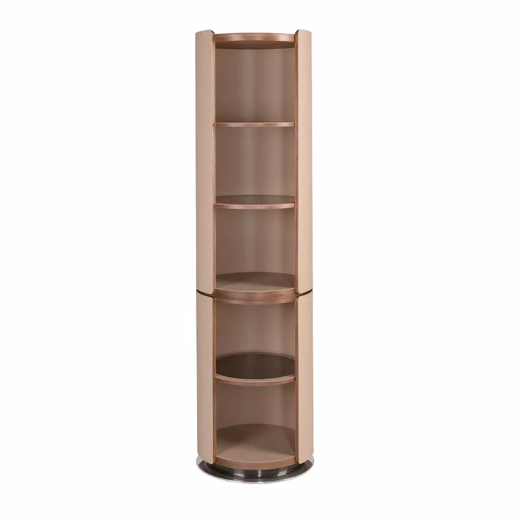 Scaffale moderno Angel Cerdá S.L.L in noce e similpelle visone con dettagli in metallo e vetro, H: 185,0 cm, L: 49,0 cm, P: 49,0 cm – 2