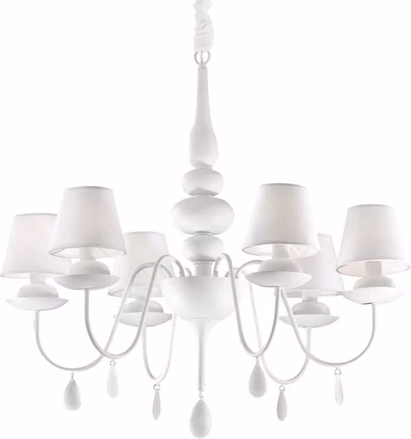 Lampadario Shabby Chic-Provenzale Blanche Metallo Bianco 6 Luci E14