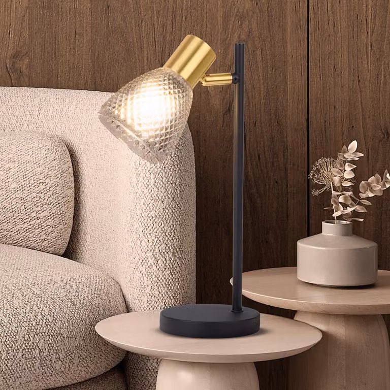 Näve Lampada da tavolo Lindita, Alluminio / Grigio / Zincato, Soggiorno / Sala da pranzo, Vetro, Lampada da tavolo
