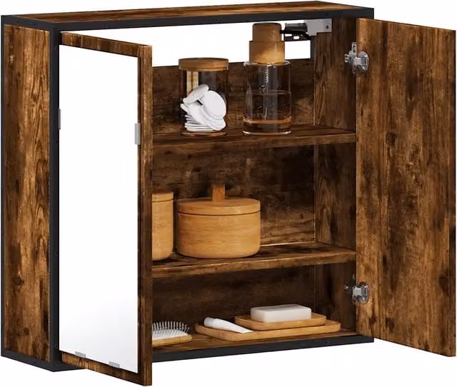 Armadietto a specchio da parete moderno 65 x 20 x 60 cm pratico stoccaggio stile industriale in legno ingegnerizzato rovere fumé 02_0049649