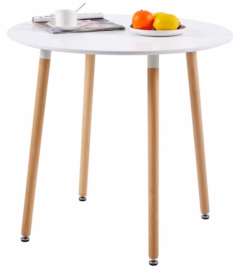 Tavolo rotondo da pranzo in MDF, bianco, 80 x 80 cm, design scandinavo, 4 gambe