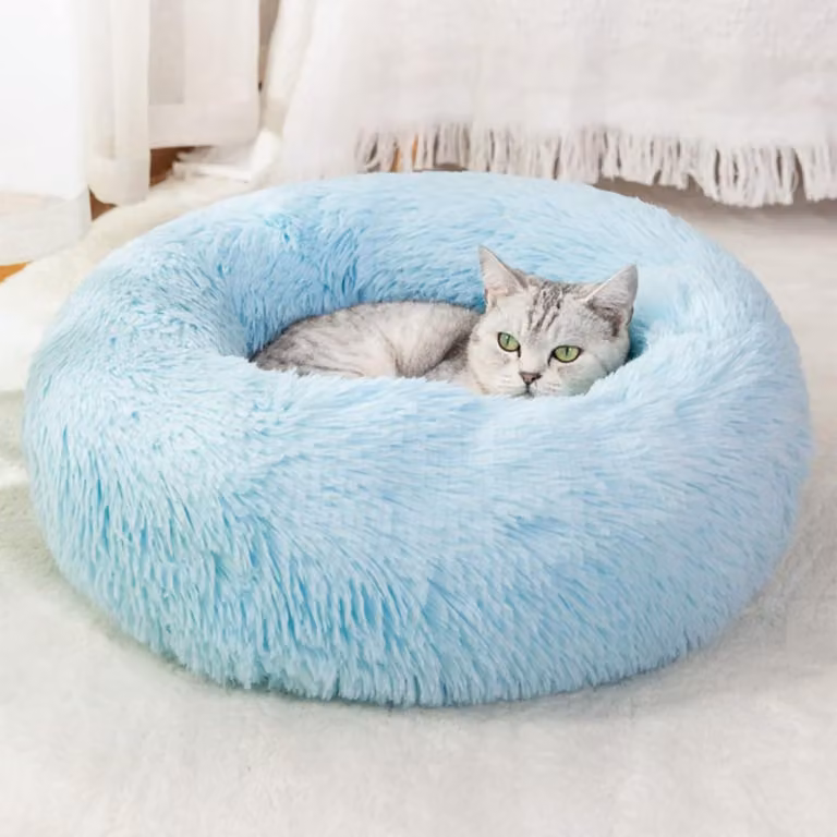 Cuccia a forma di ciambella per animali domestici, diametro 50 cm, lavabile, con base antiscivolo, adatta a cani e gatti di piccola taglia