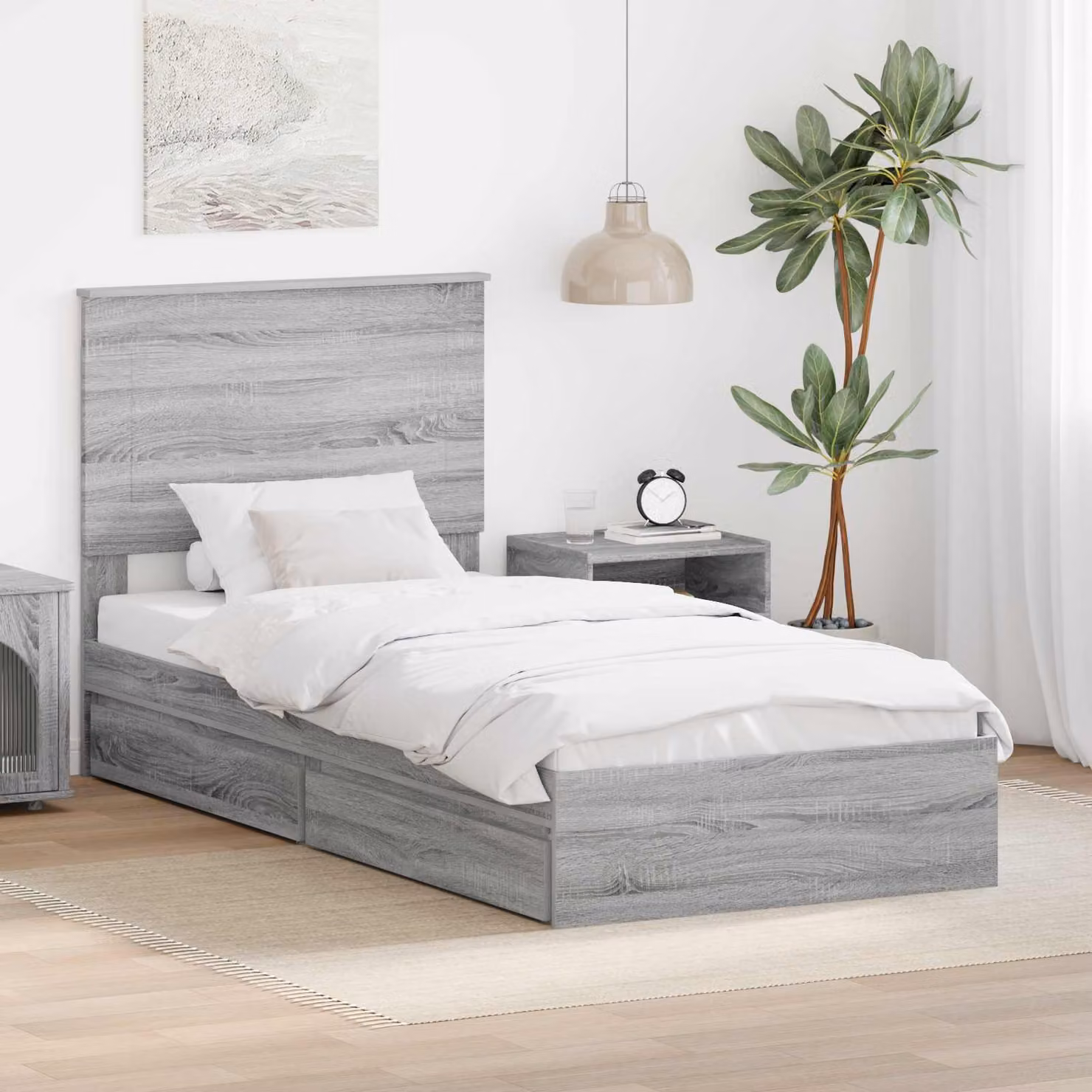 Letto con Contenitore vidaXL in Legno Grigio 90 x 200 cm