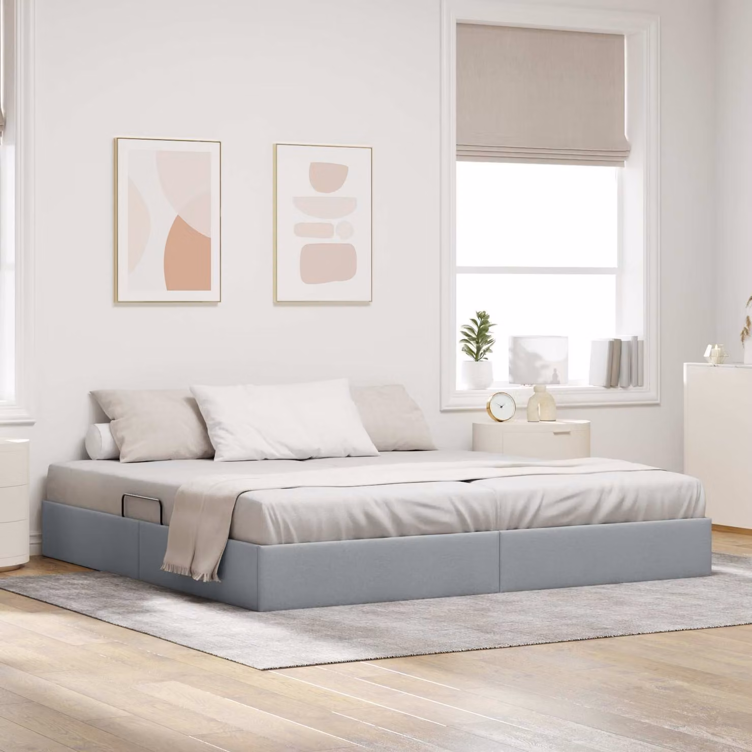 Letto ottomano vidaXL in tessuto grigio con base a sollevamento L/P/H: 200 x 200 x 280 cm