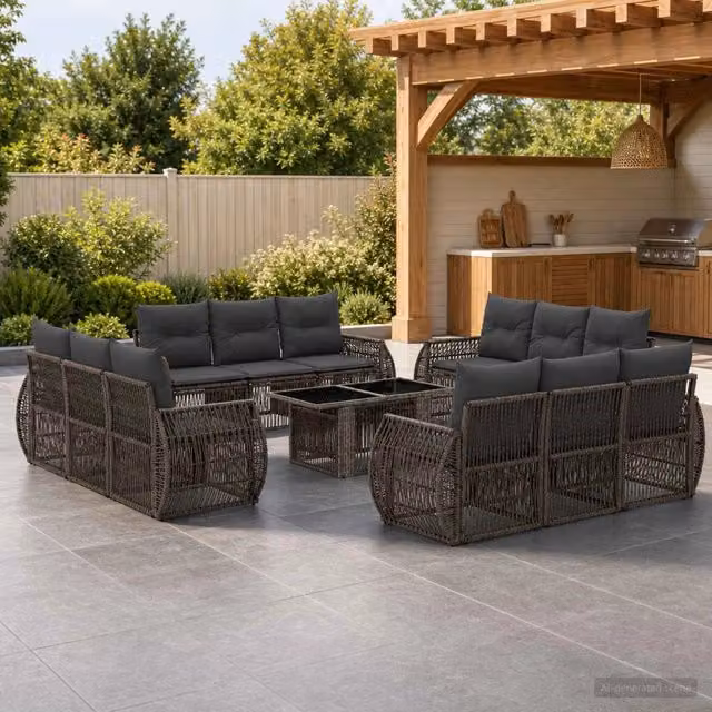 Set Divano da Giardino a Forma a U vidaXL in Polyrattan Grigio e Antracite con Tavolino e Cuscini – 1