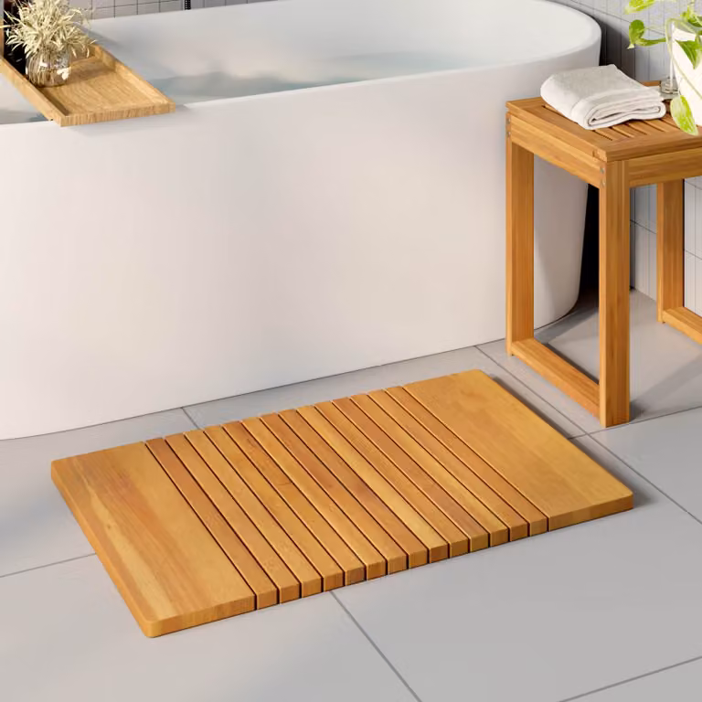 vidaXL Tappeto da bagno in legno di acacia massello marrone L: 81 cm, P: 50 cm