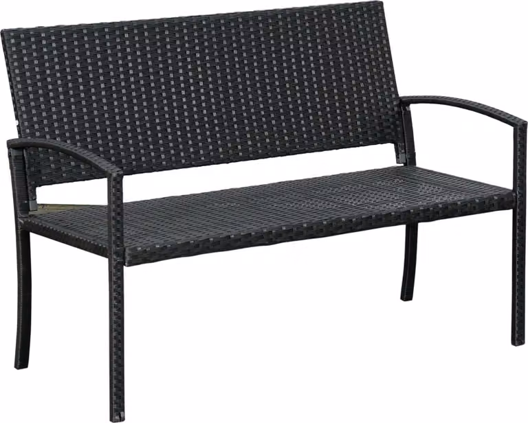 Panca da giardino Moonbite in rattan sintetico, per 2 persone, intrecciata a mano su struttura in acciaio, resistente all'acqua e alle macchie, resistente ai raggi UV, portata massima 240 kg, acciaio, colore nero