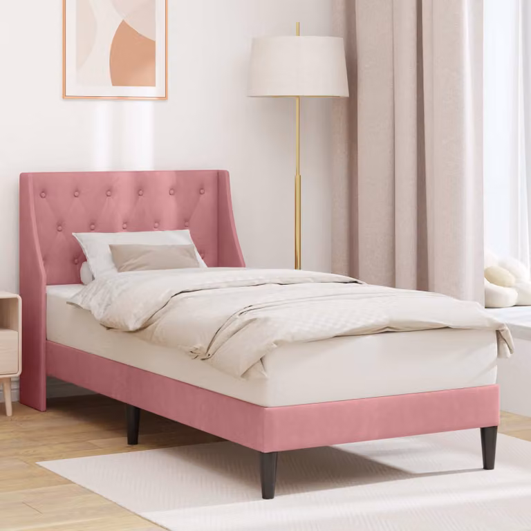 Struttura del letto con testiera vidaXL in velluto rosa, L 80 x P 200 cm