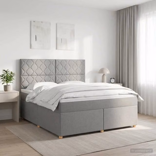 Letto box spring con materasso ibrido vidaXL Grigio e Bianco L/P: 140 x 190 cm