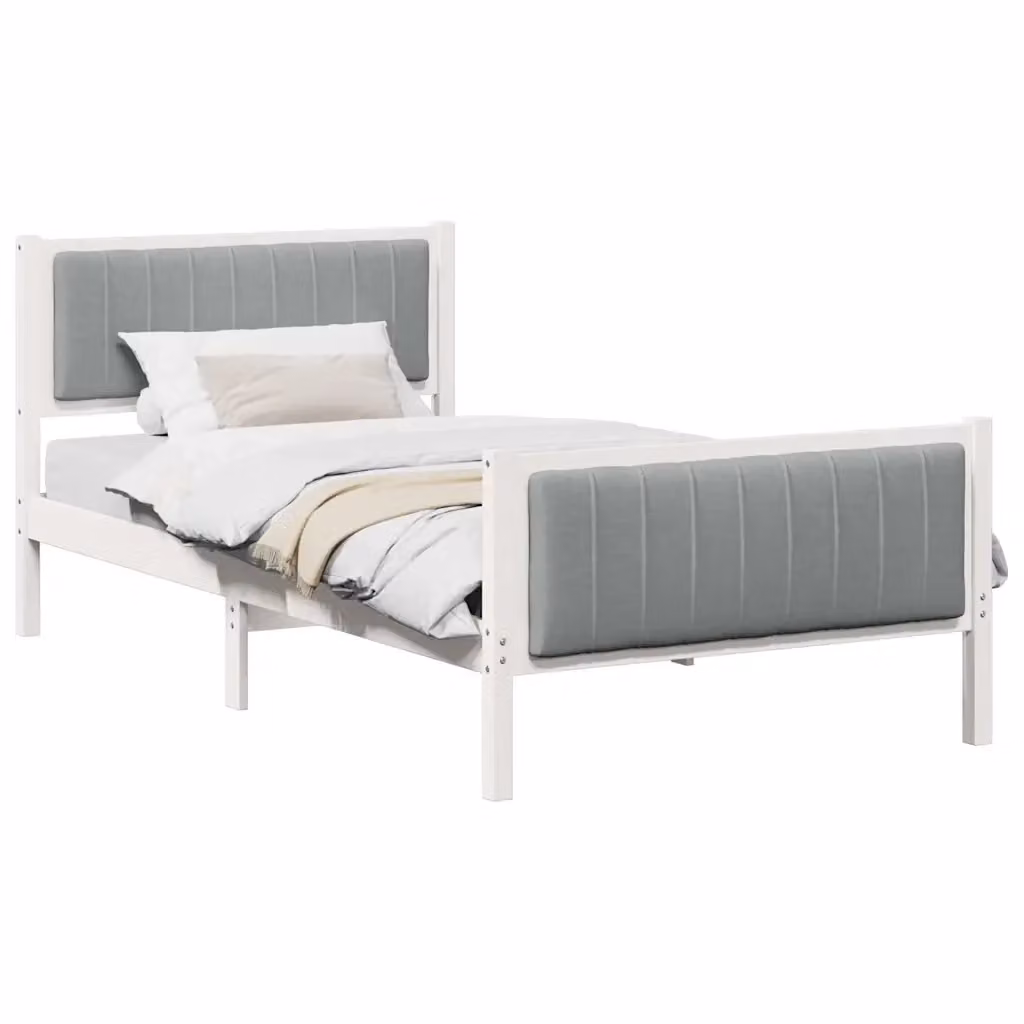 Struttura del letto imbottita moderna vidaXL in legno di pino, Bianco e Grigio, 100 x 200 cm – 2