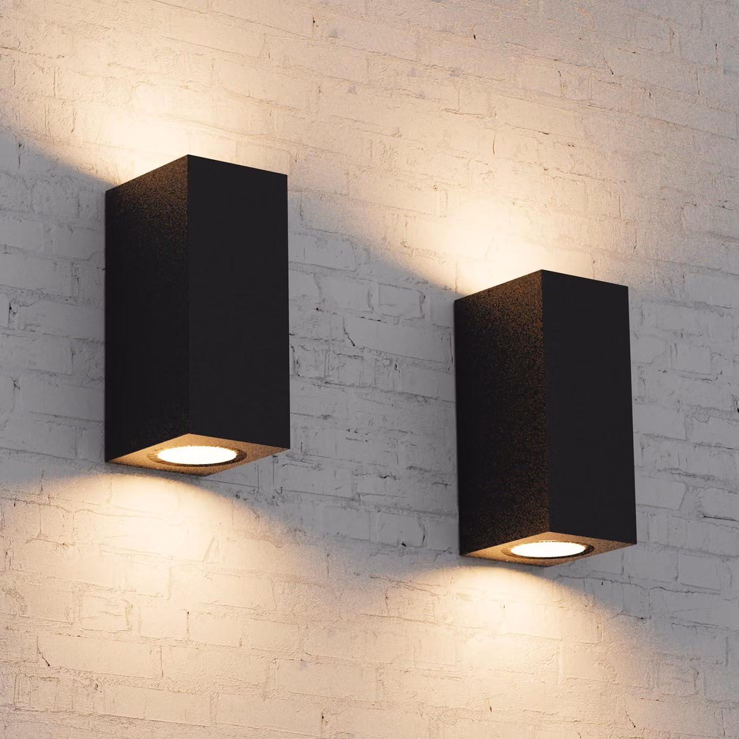 Set di 2 applique da esterno con attacco GU10, in alluminio, grado di protezione IP65, colore nero