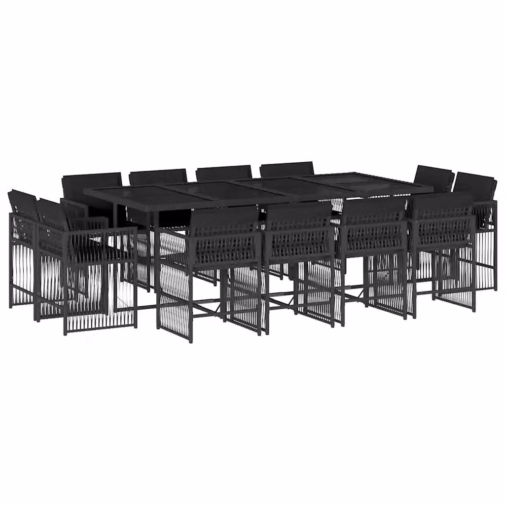 vidaXL Set da Pranzo da Giardino 13pz in Polyrattan Nero con Cuscini e Tavolo in Vetro – 2