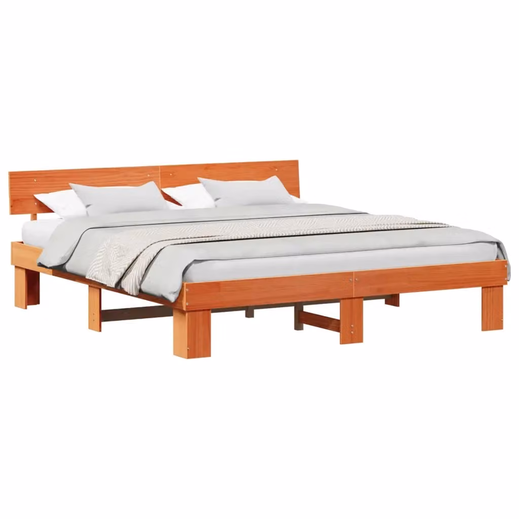 Struttura del letto in pino massello vidaXL, colore marrone cerato, L 180 x P 200 cm – 2
