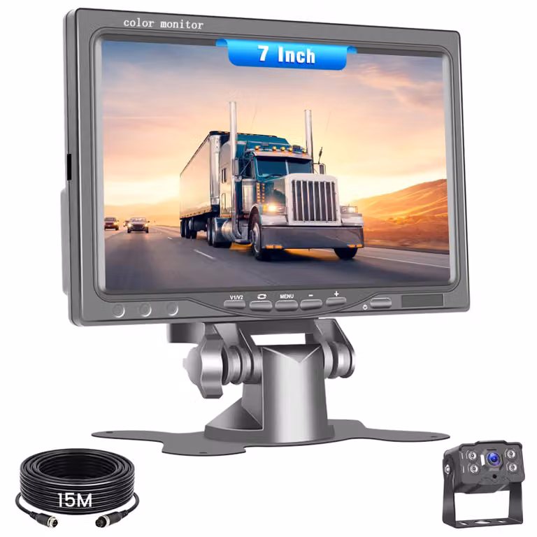 Kit telecamera per retromarcia con monitor IPS da 7 pollici e telecamera AHD, resistente all'acqua (IP68), visione notturna a infrarossi, telecamera per retromarcia a 4 pin, cavo da 10 metri per rimorchio