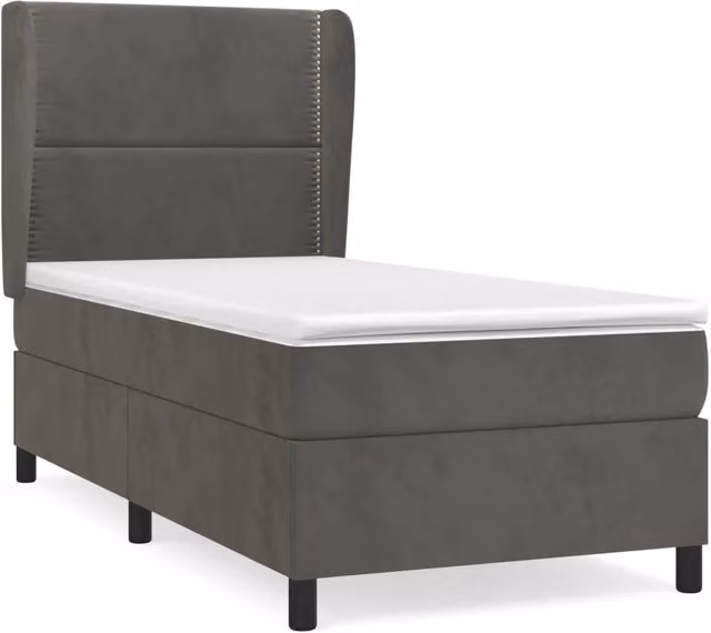 Letto singolo | Letto per adulti | Giroletto a Molle con Materasso Grigio Scuro 90x200 cm Velluto