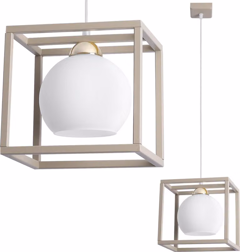 Lampada a sospensione Eliza Cage cashmere-oro a 1 luce con paralume bianco E27 – elegante lampada a sospensione per il soggiorno