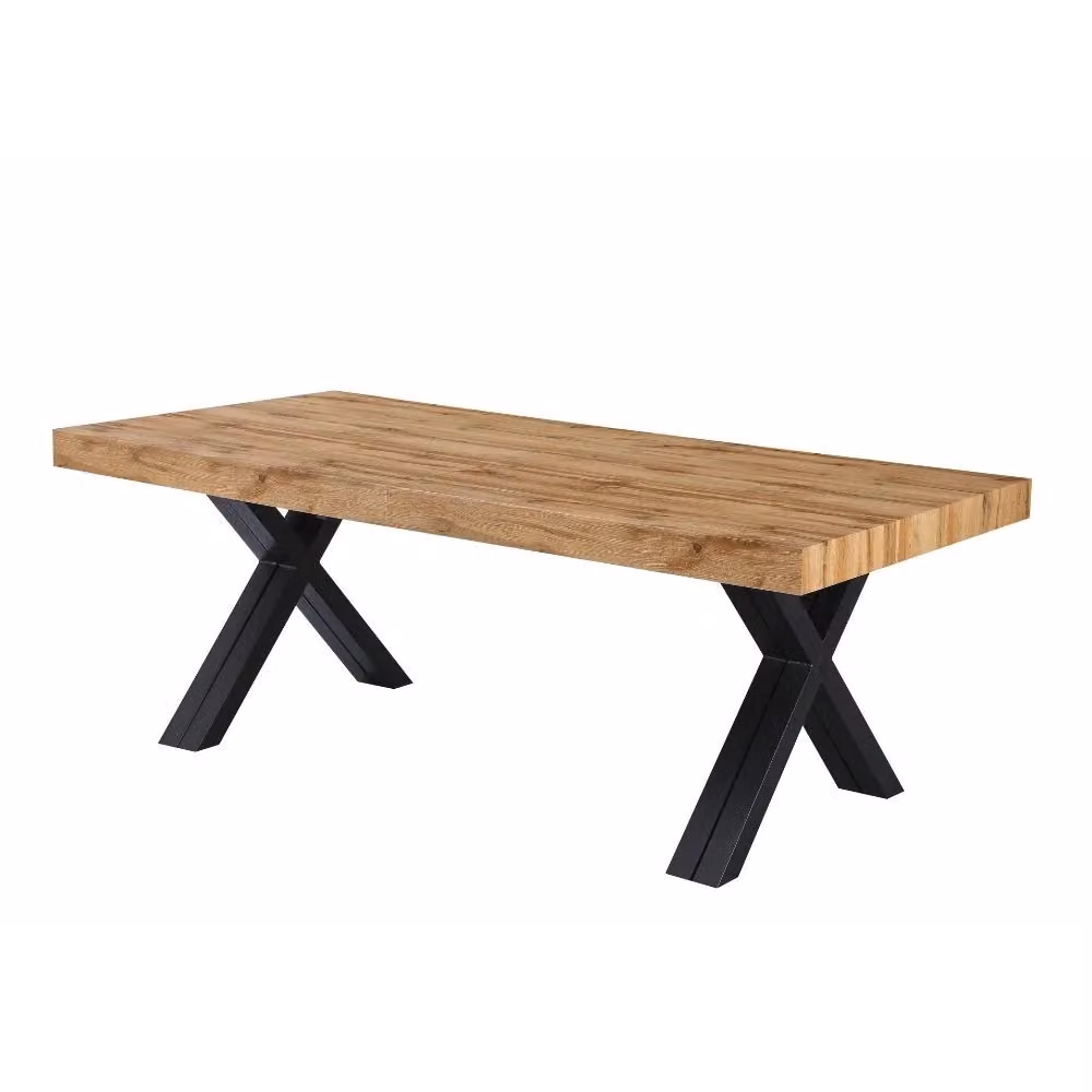 Tavolo allungabile Tezeta in stile industrial con piano marrone e gambe in metallo nero – 2