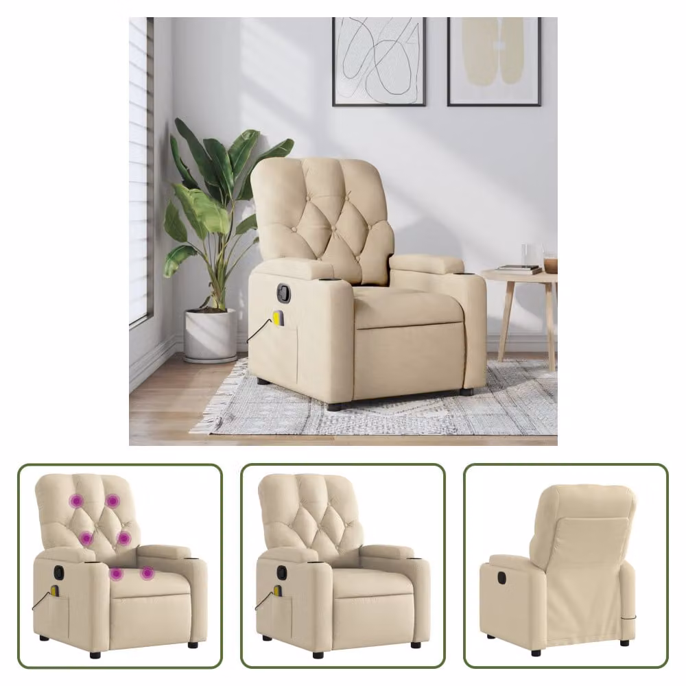 The Living Store poltrona massaggiante in tessuto crema