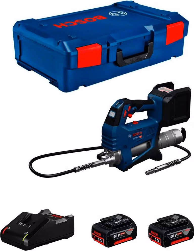 Pompa per grasso BOSCH GFP 18V-10 (2 batterie da 4,0 Ah + GAL18V-40 + L-Boxx XL)