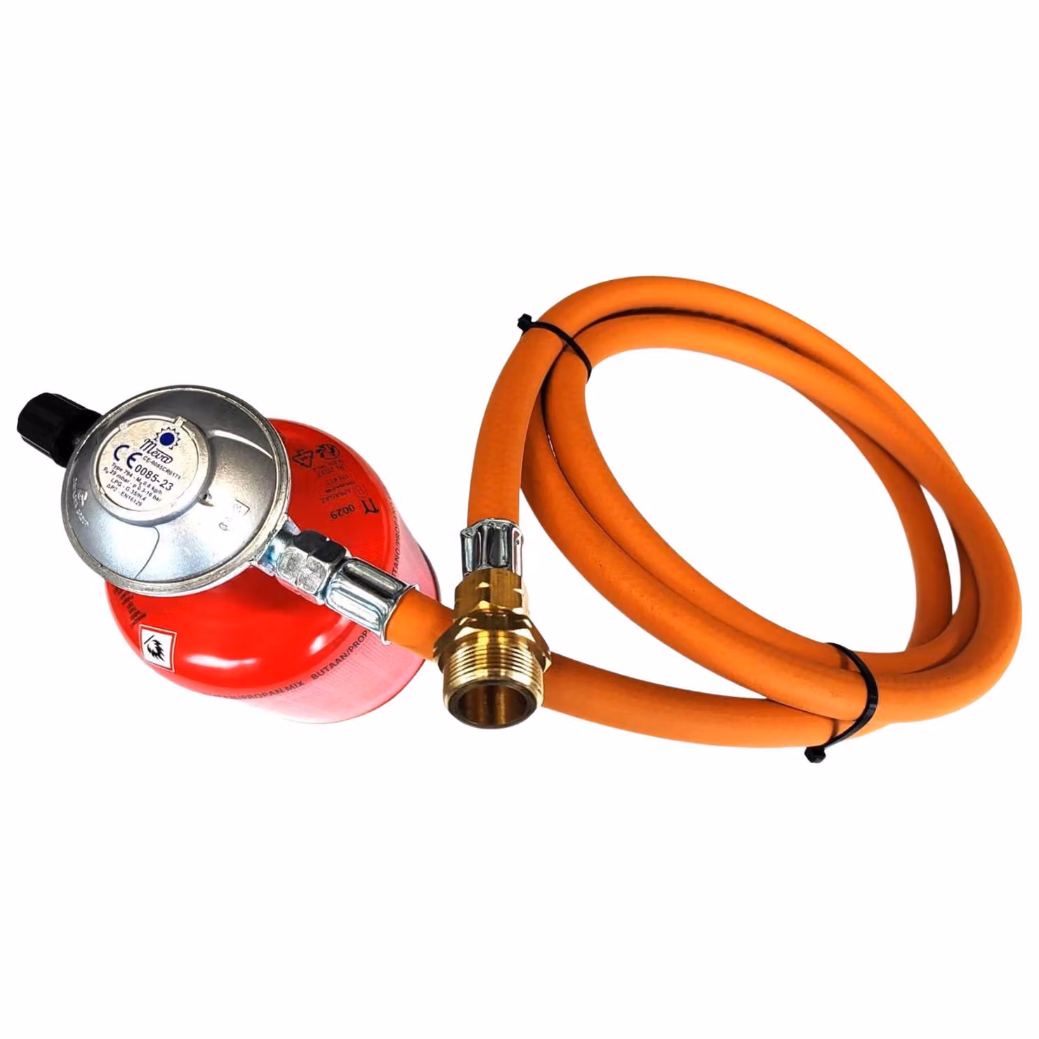 Zatechs Kit di conversione USA Tubo flessibile per gas propano butano 2 m 37 mbar Ø9,0 mm Raccordo cartuccia 7/16" x raccordo 3/8" incl. adattatore 1" Barbecue a gas Riscaldatore radiante