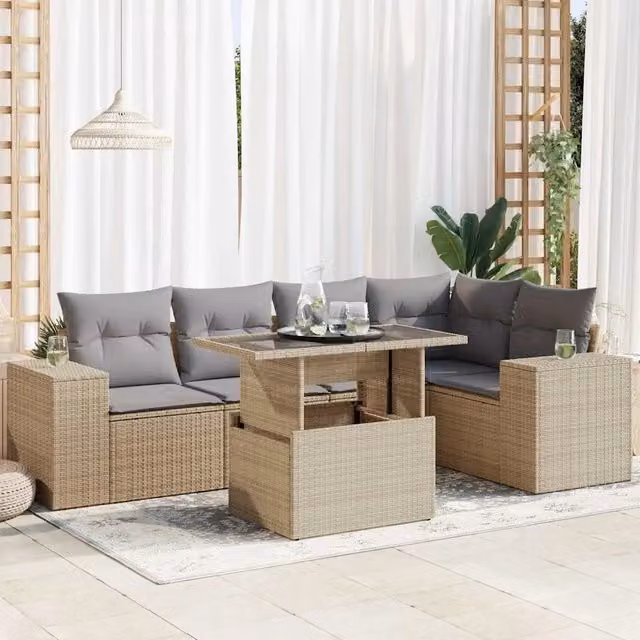 Set Divano da Giardino a L con Polyrattan e Cuscini Beige vidaXL