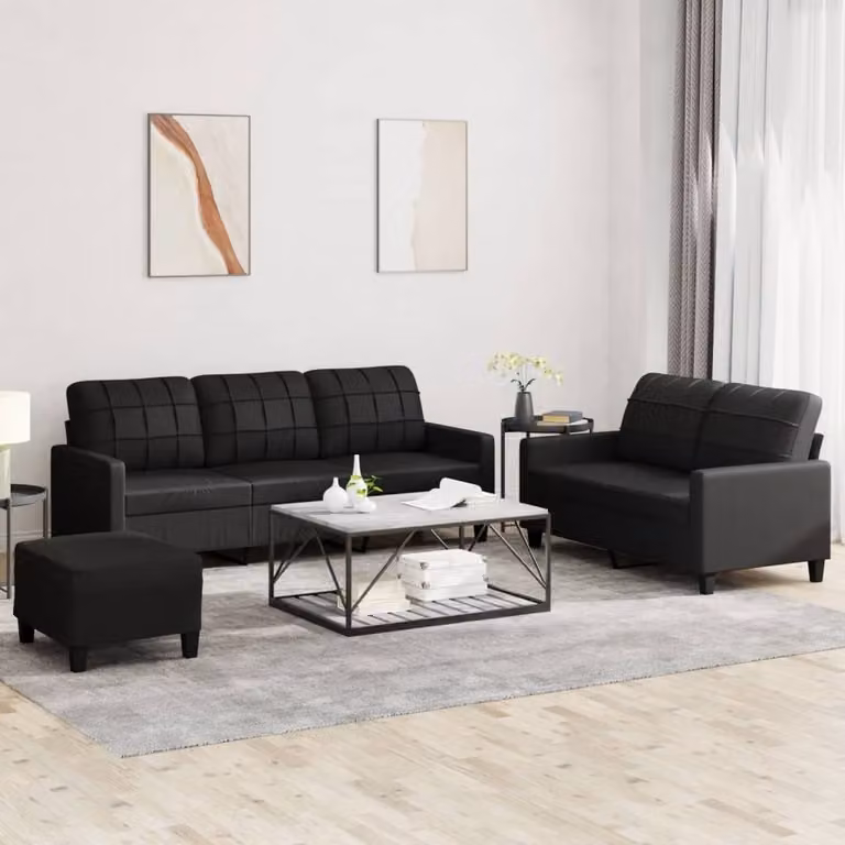 Maison Exclusive - Set divano 3 pezzi con cuscini in ecopelle nera