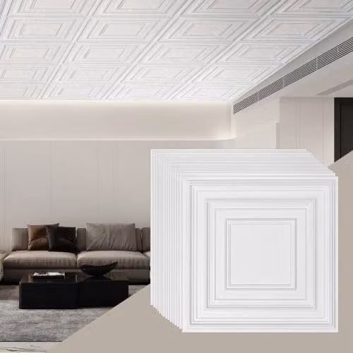 Set di 12 pannelli per controsoffitto VEVOR in PVC bianco con motivo a penna, dimensioni 60,5 x 60,5 cm