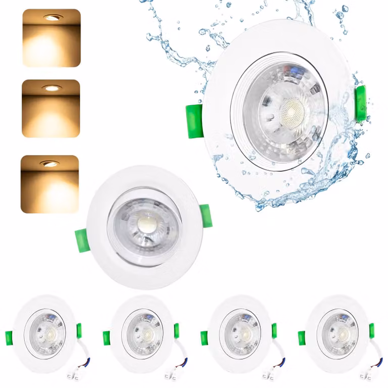 Faretto LED da incasso, 5W, 500 lumen, luce bianca fredda, 6000K, orientabile, grado di protezione IP44, confezione da 6