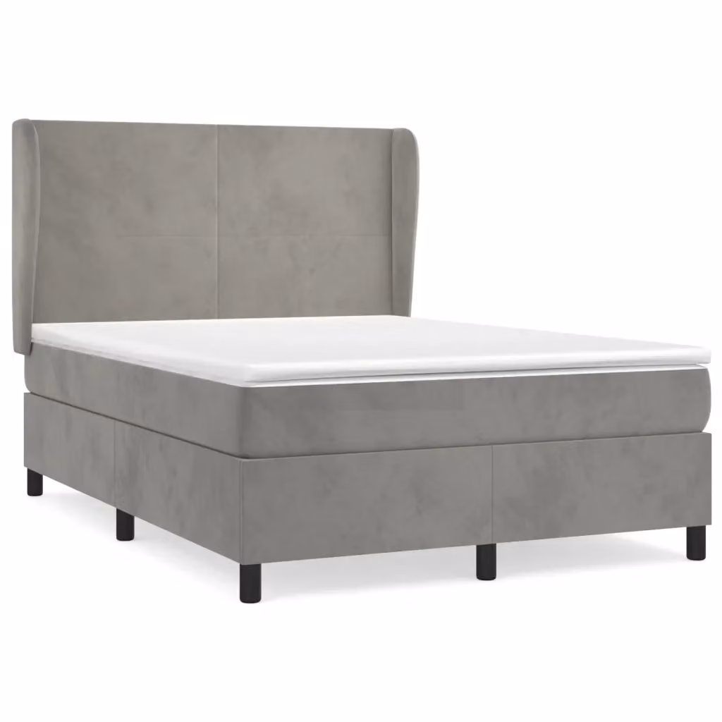 Giroletto a Molle con Materasso Ibrido vidaXL in Velluto Grigio Chiaro L/P/H: 147 x 203 x 128 cm – 2