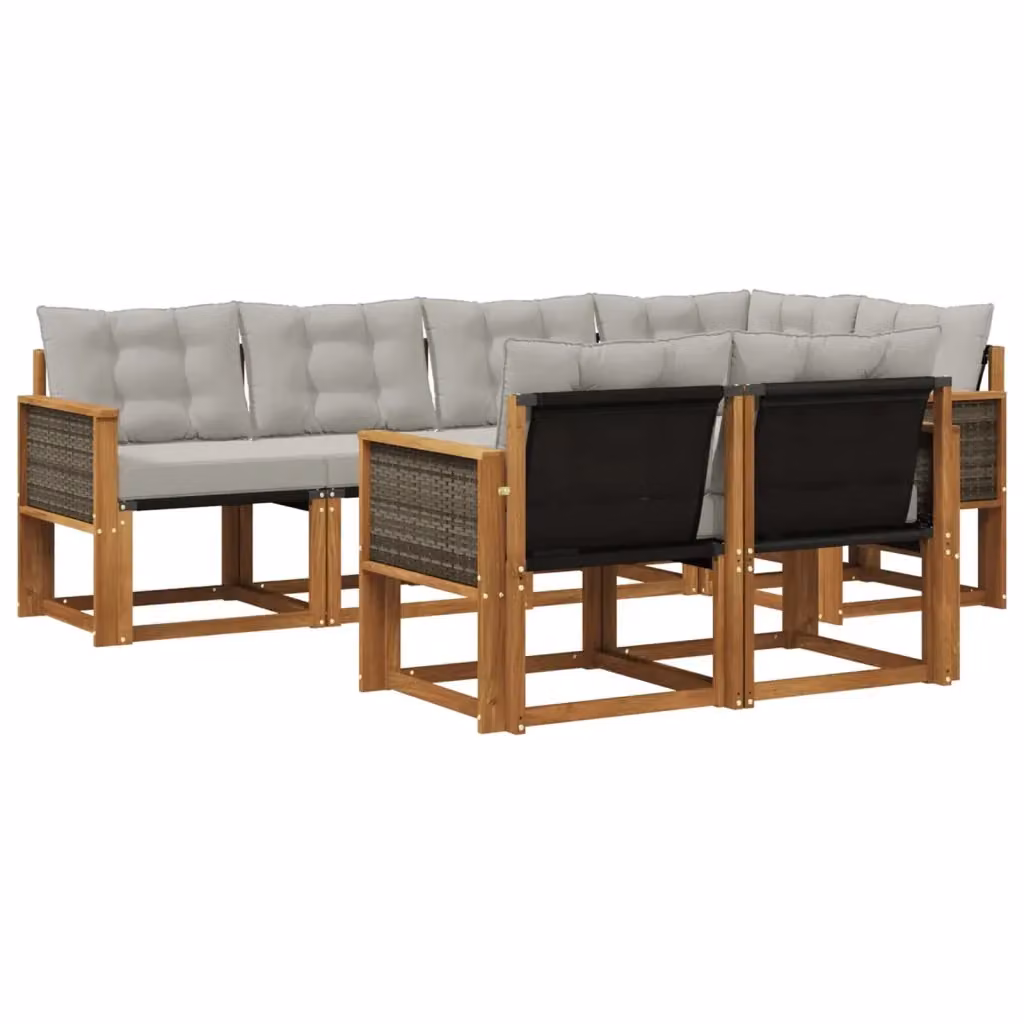 Set di divani da esterno a forma di U vidaXL in legno di acacia e textilene, 7 pezzi, Beige e Grigio – 2