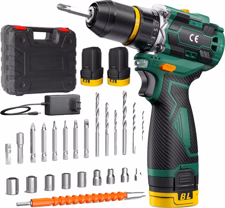 Trapano avvitatore a batteria, motore brushless, 23 livelli di coppia regolabili, 2 batterie