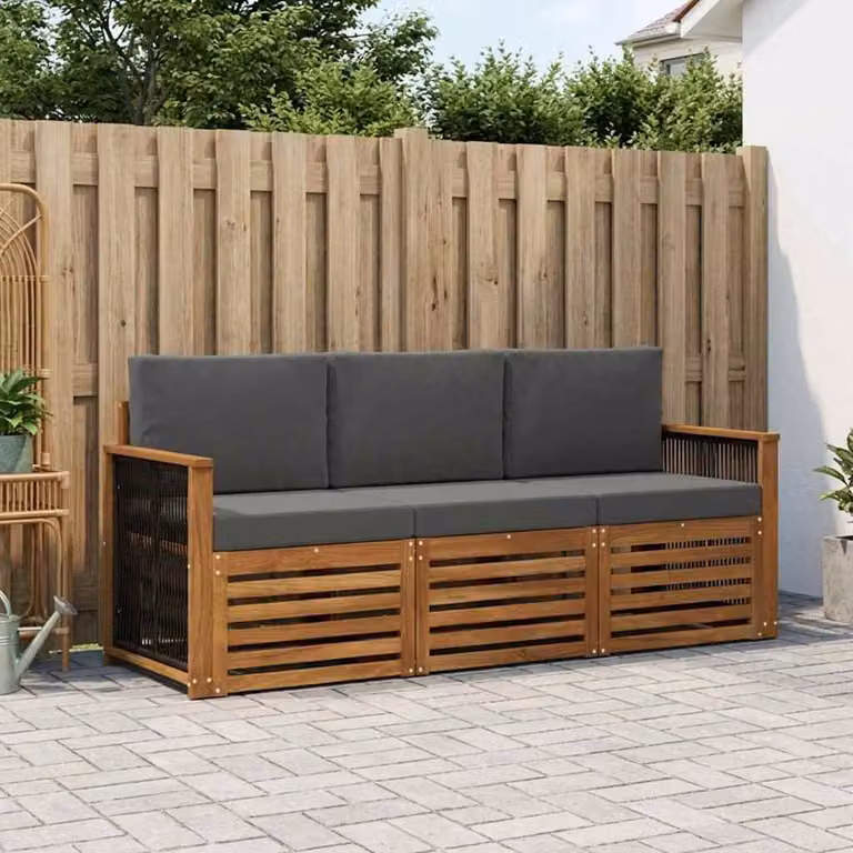 Set di divani da giardino vidaXL in legno di acacia massello con cuscini imbottiti, colore marrone e grigio