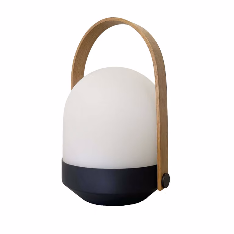 AURA lampada a mano senza fili dimmerabile in bianco caldo con manico in bambù naturale H27cm