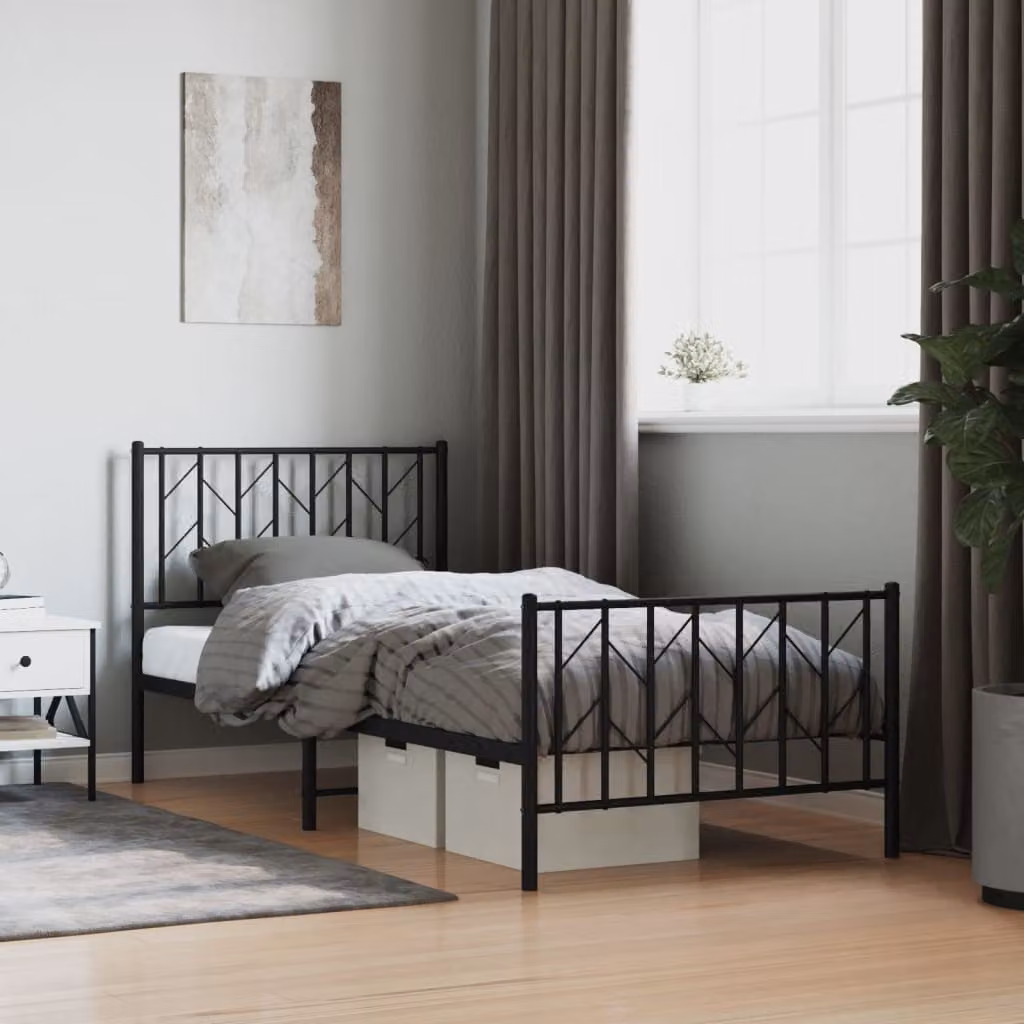vidaXL Giroletto in metallo nero con testiera e pediera, L/P/H: 90 x 200 x 105 cm
